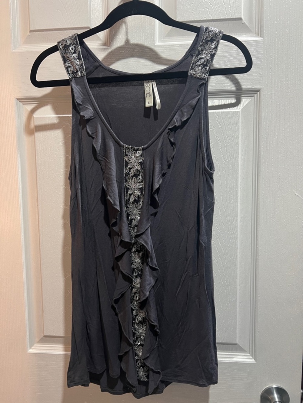 Kische Embroidered Ruffle Camisole - Gray